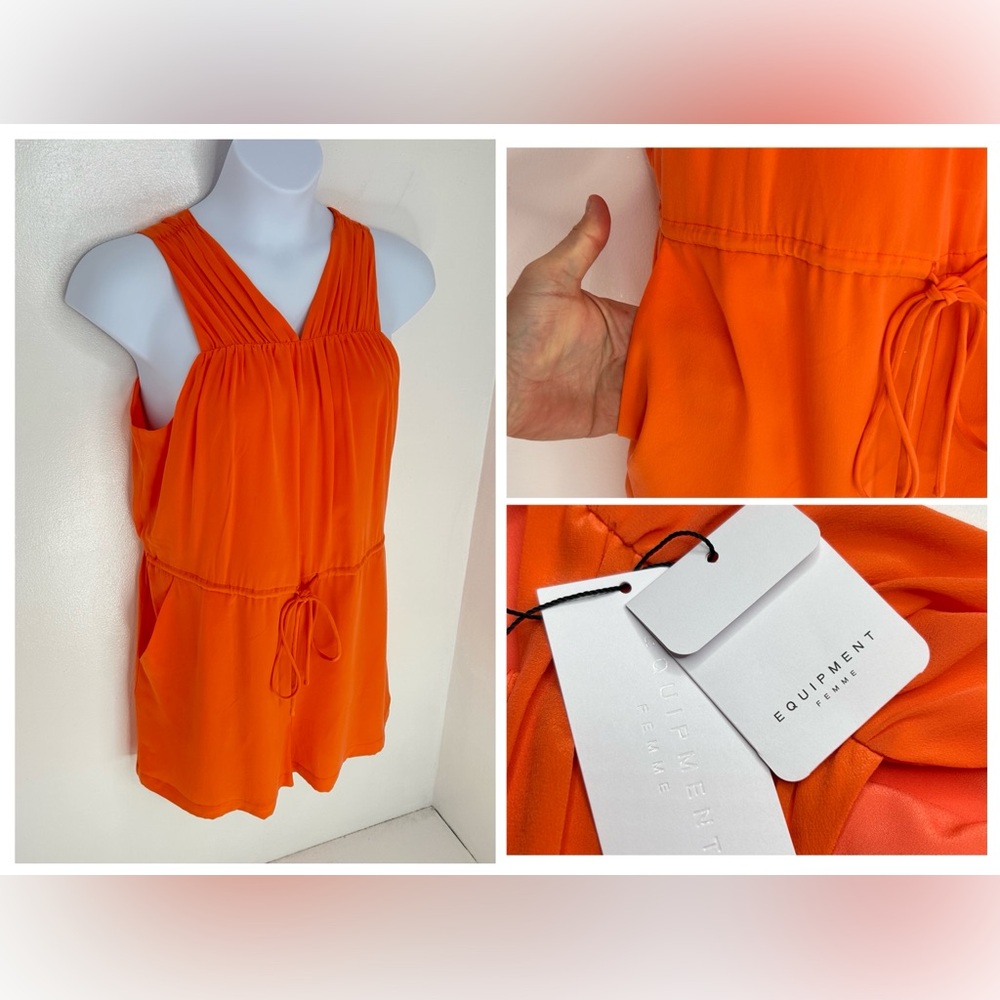 Equipment Femme NWT Lamara Sleeveless Silk Romper Size‎ Large Orange Luxury